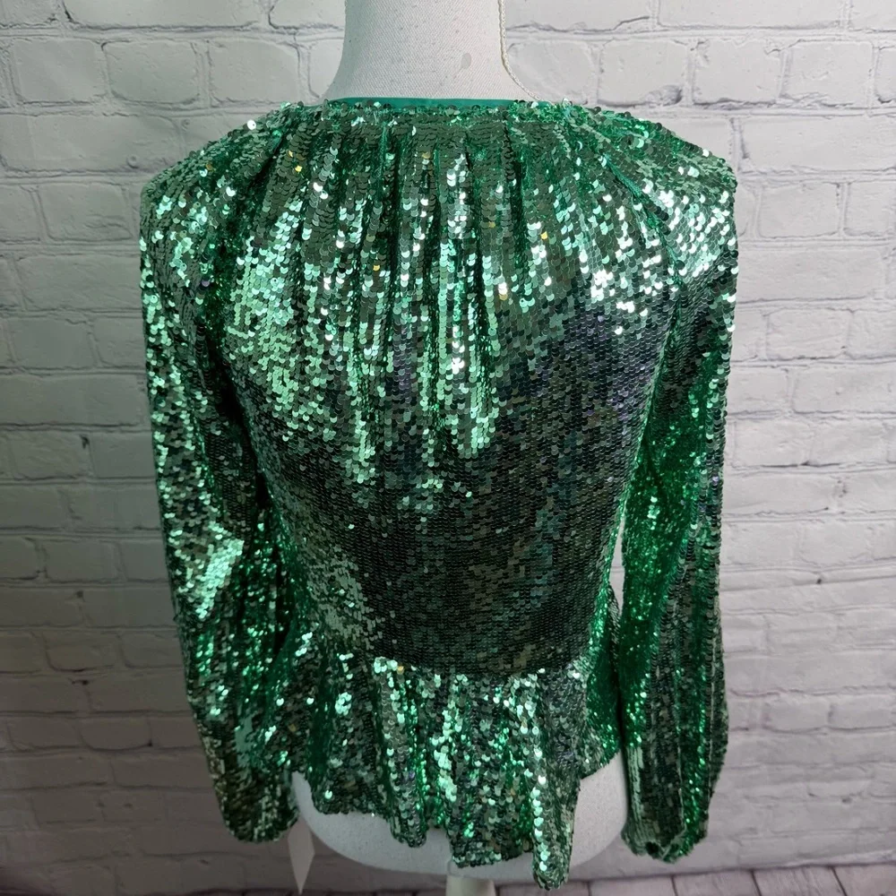 For Love & Lemons Madison Green Sequin Top Small NWT - Picture 4 of 8